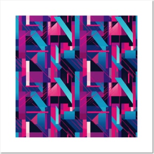 Cubist Harmony: Modern Geometric Dance in Pink, Blue, and Violet Posters and Art